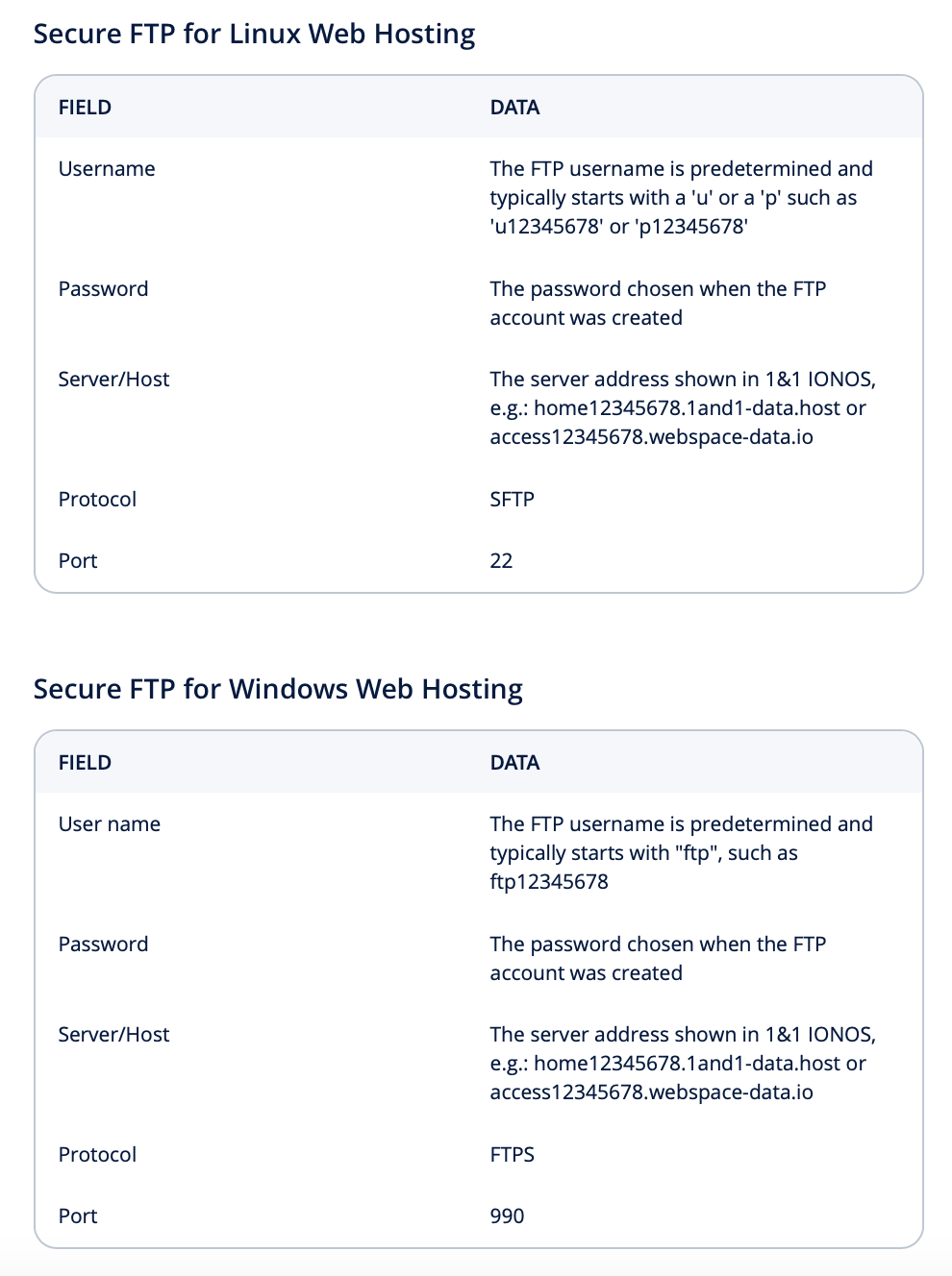 IONOS SFTP instructions
